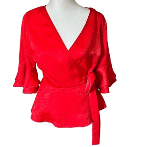 Dee Elly Red‎ Wrap Top Party Night Out Size Small